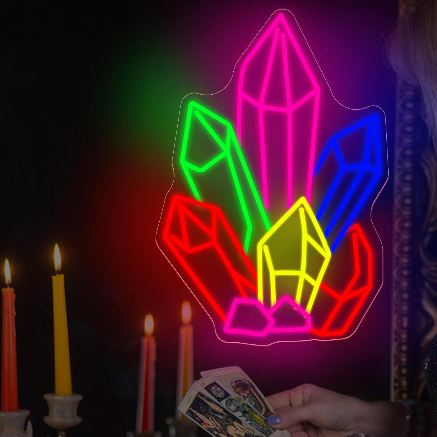 Crystals Stones Tarot Neon Sig - Pilates Yoga Room avaliação e preço